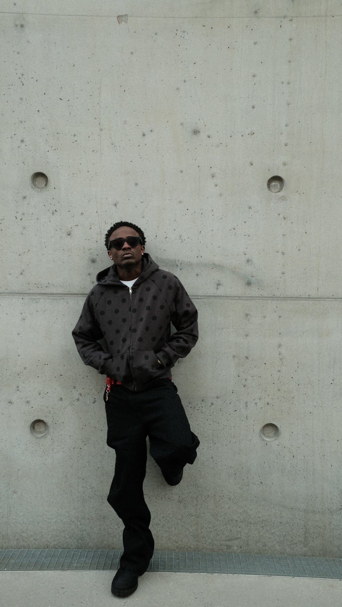 Double layer zip hoodie (Slate grey/Polka)