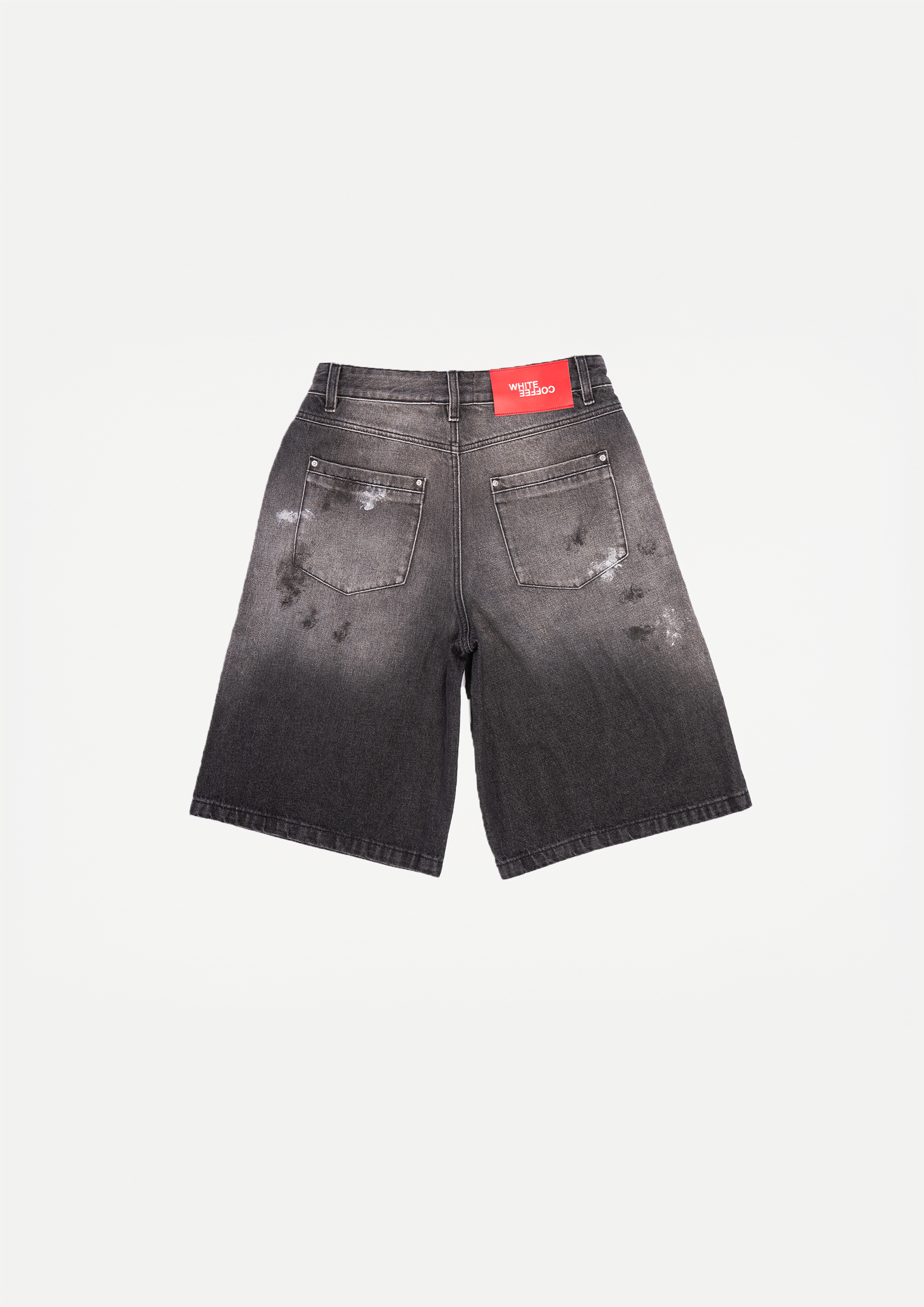 Wide paint denim shorts (Black used wash)