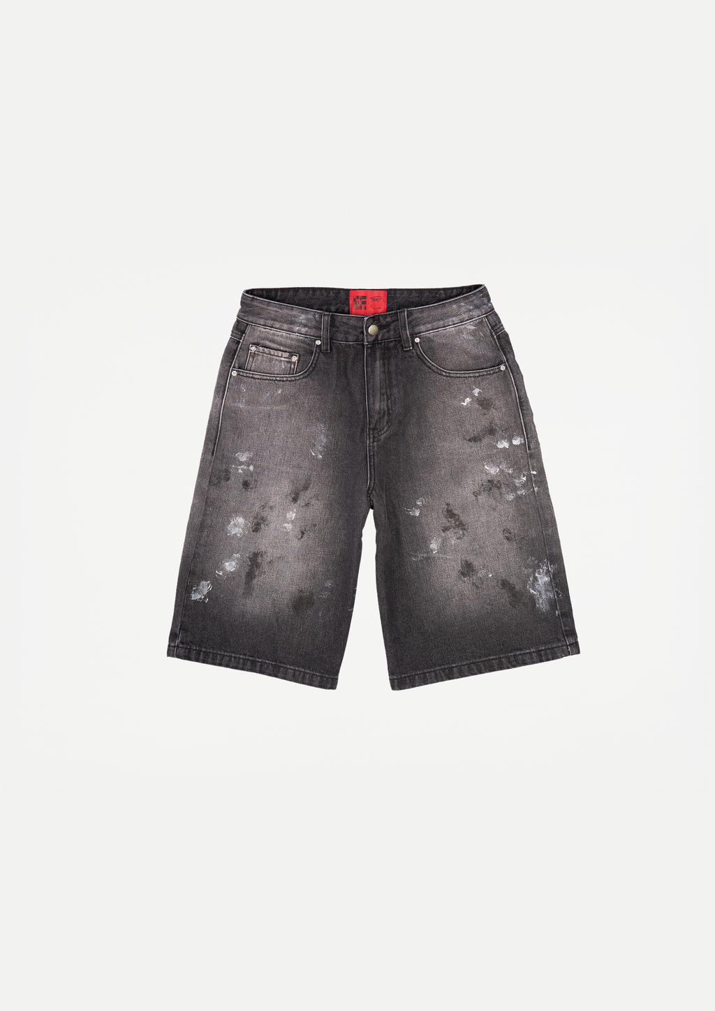Wide paint denim shorts (Black used wash)