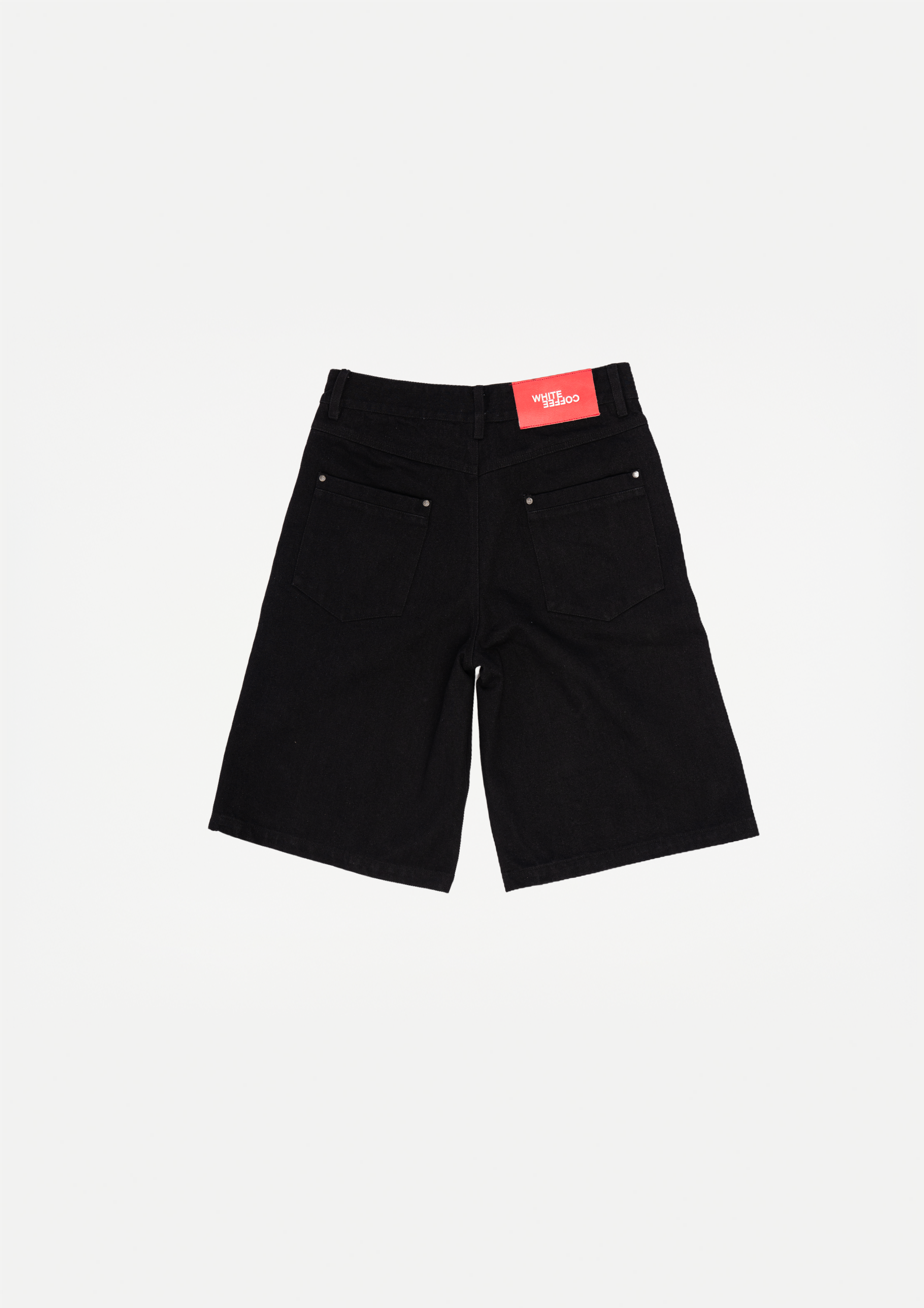 Wide raw denim shorts (Black)
