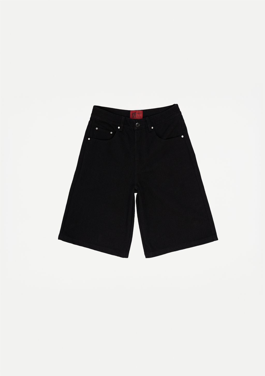 Wide raw denim shorts (Black)