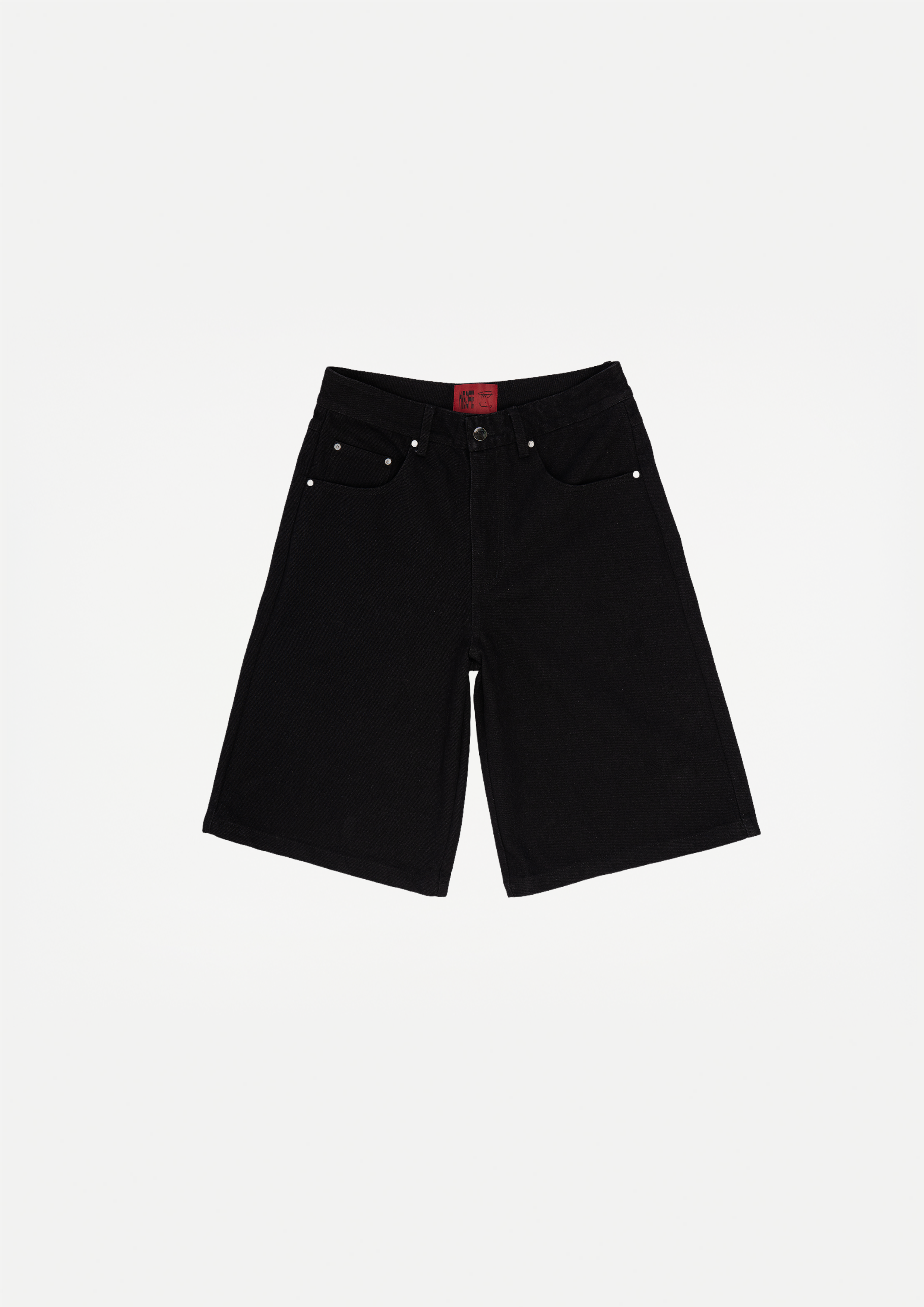 Wide raw denim shorts (Black)