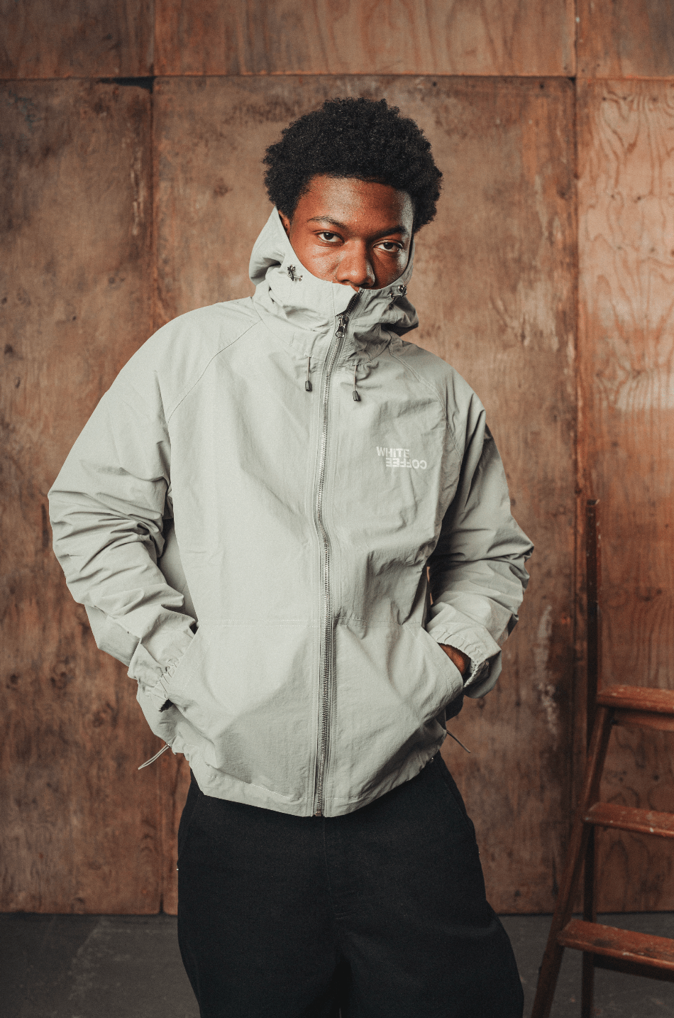 Back stretch windbreaker (Steel) - White Coffee
