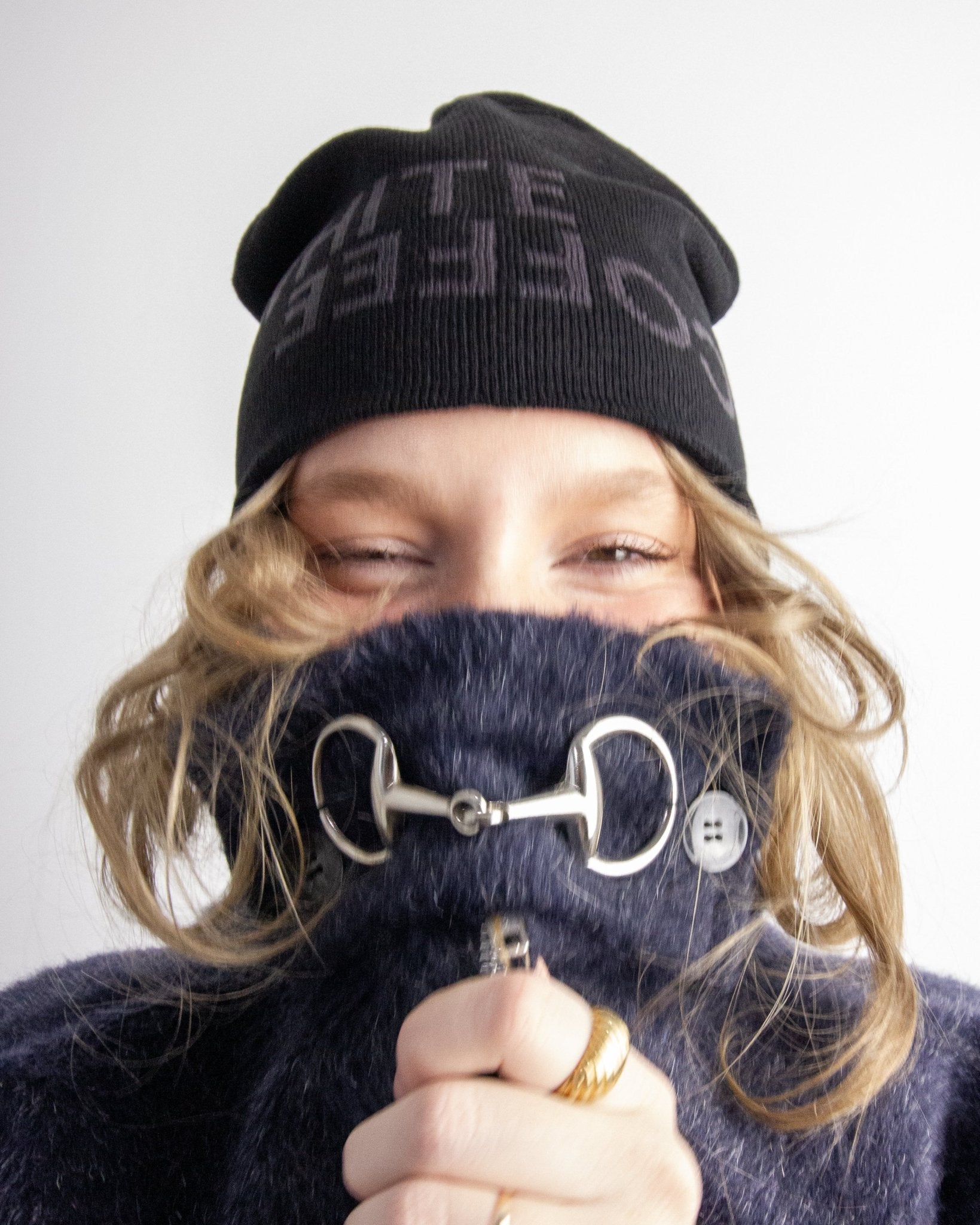 Black Logo Beanie - White Coffee