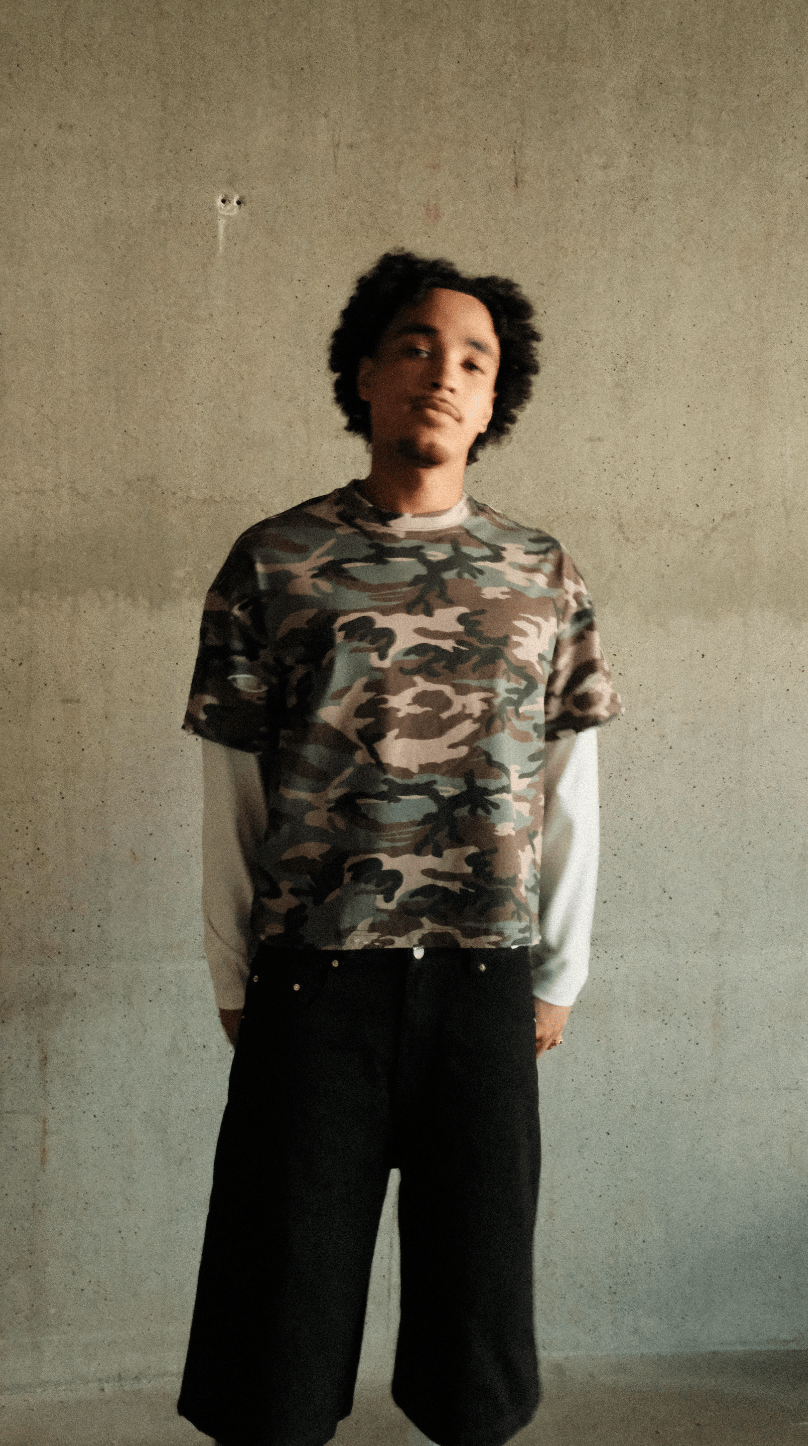 Cropped hybrid longsleeve t-shirt (Camo) - White Coffee