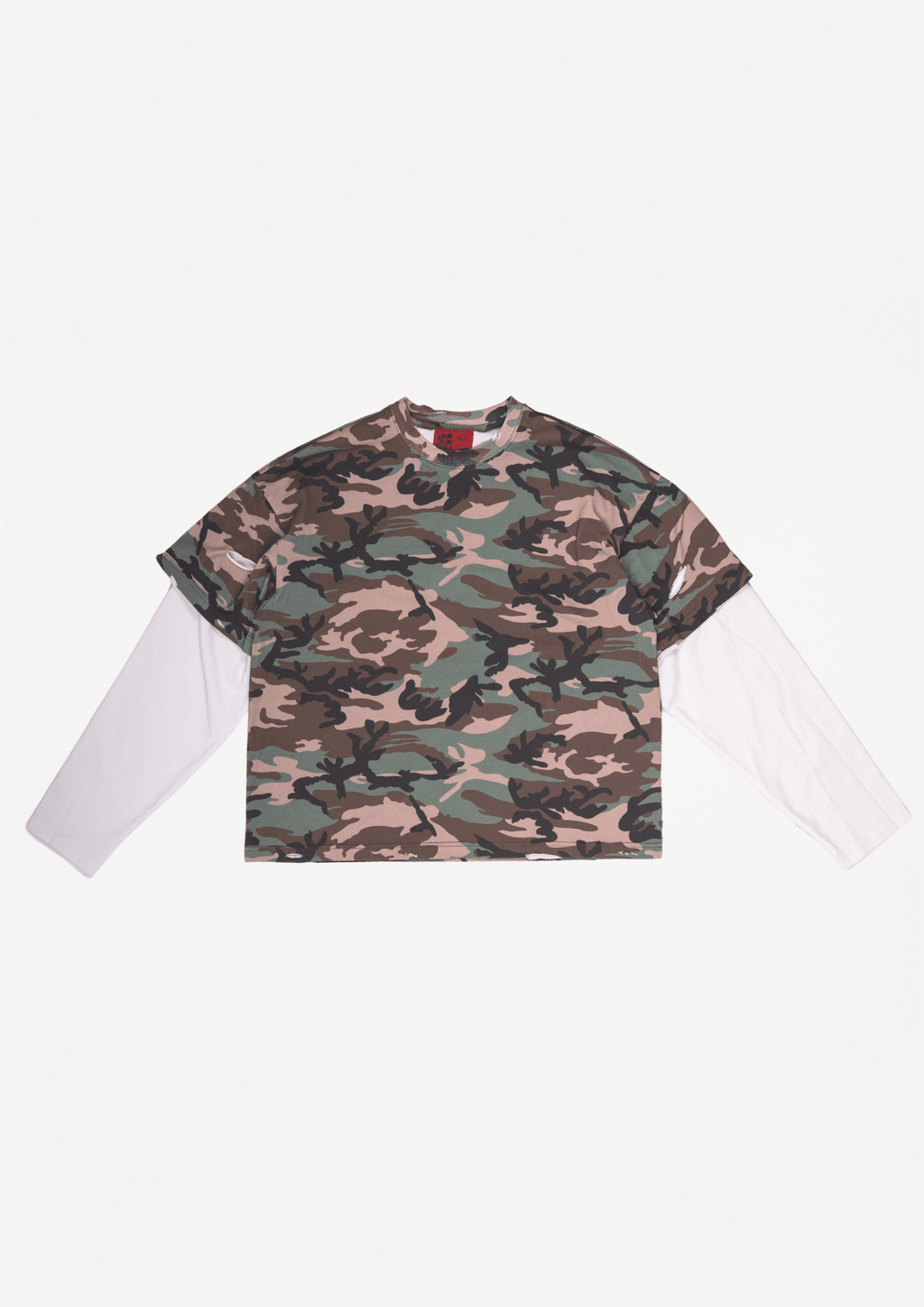 Cropped hybrid longsleeve t-shirt (Camo) - White Coffee
