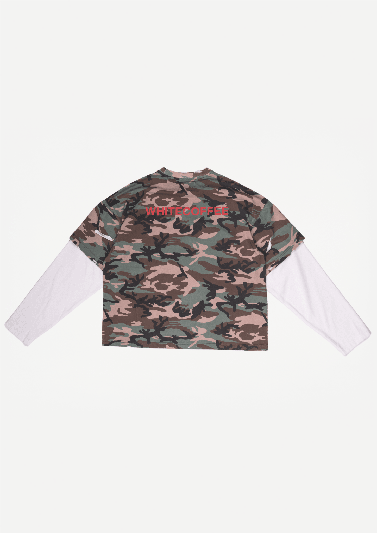 Cropped hybrid longsleeve t-shirt (Camo) - White Coffee