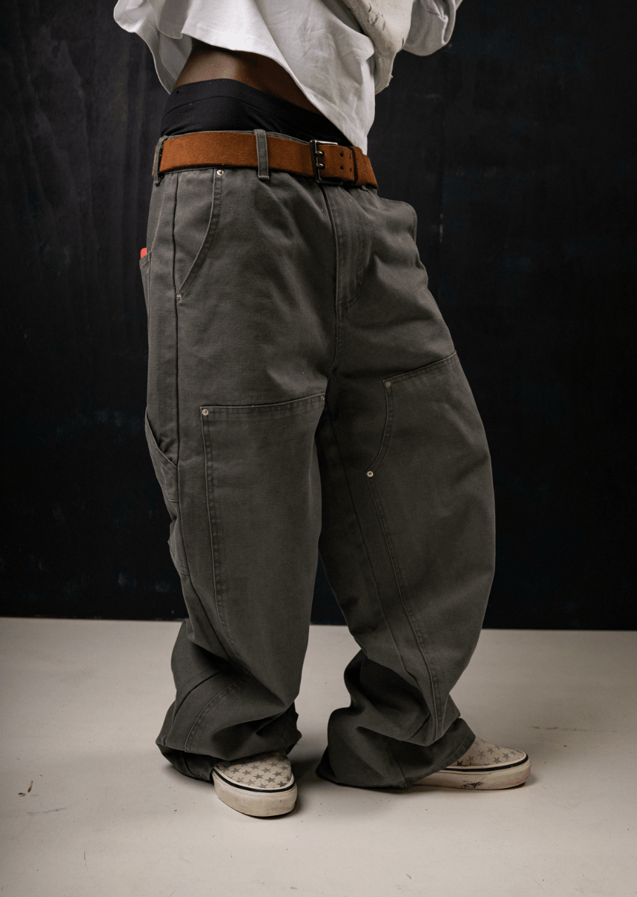 Double knee canvas pants (Dusty green) - WHITE COFFEE
