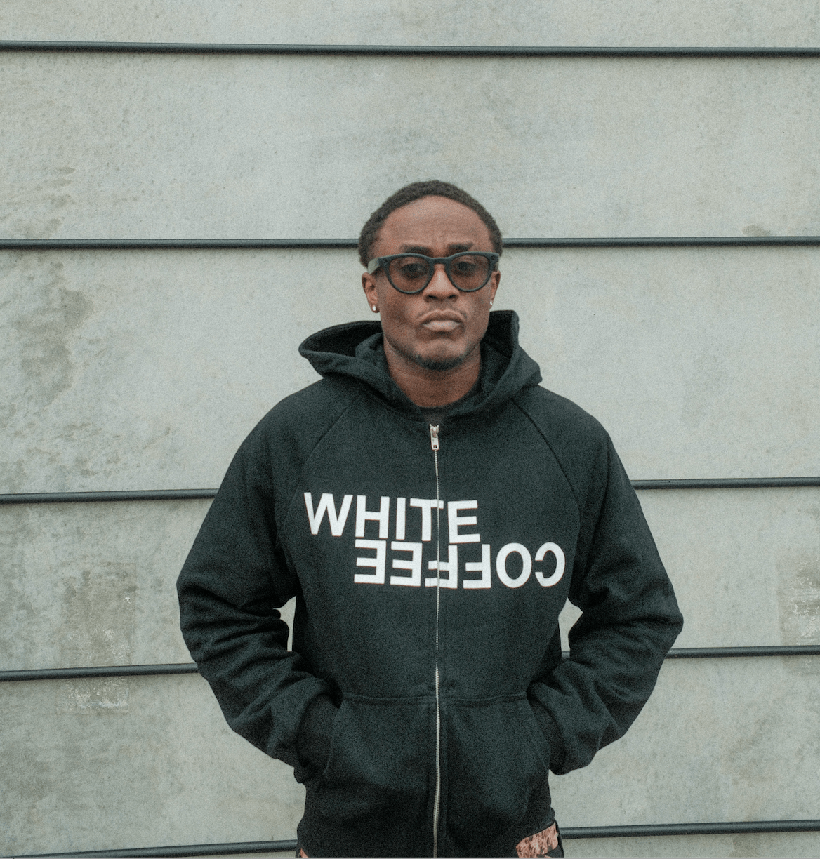 Double layer zip hoodie (Black) - White Coffee