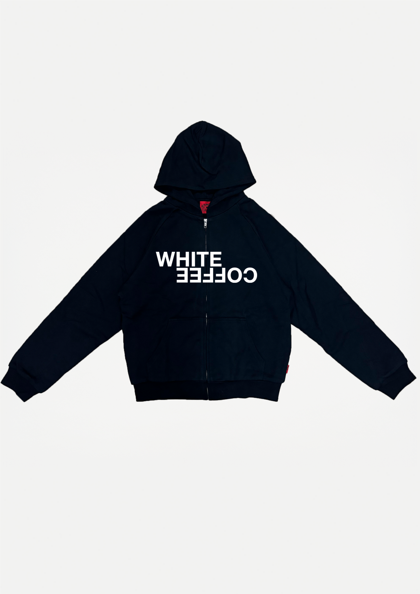 Double layer zip hoodie (Black) - White Coffee