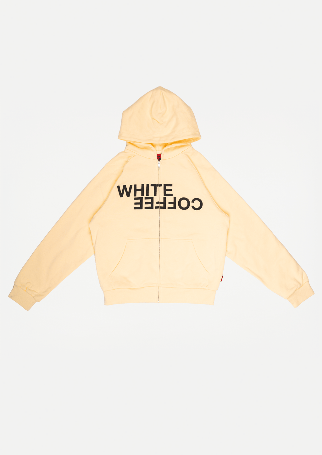 Butter yellow double-layer zip hoodie with hood and kangaroo pocket