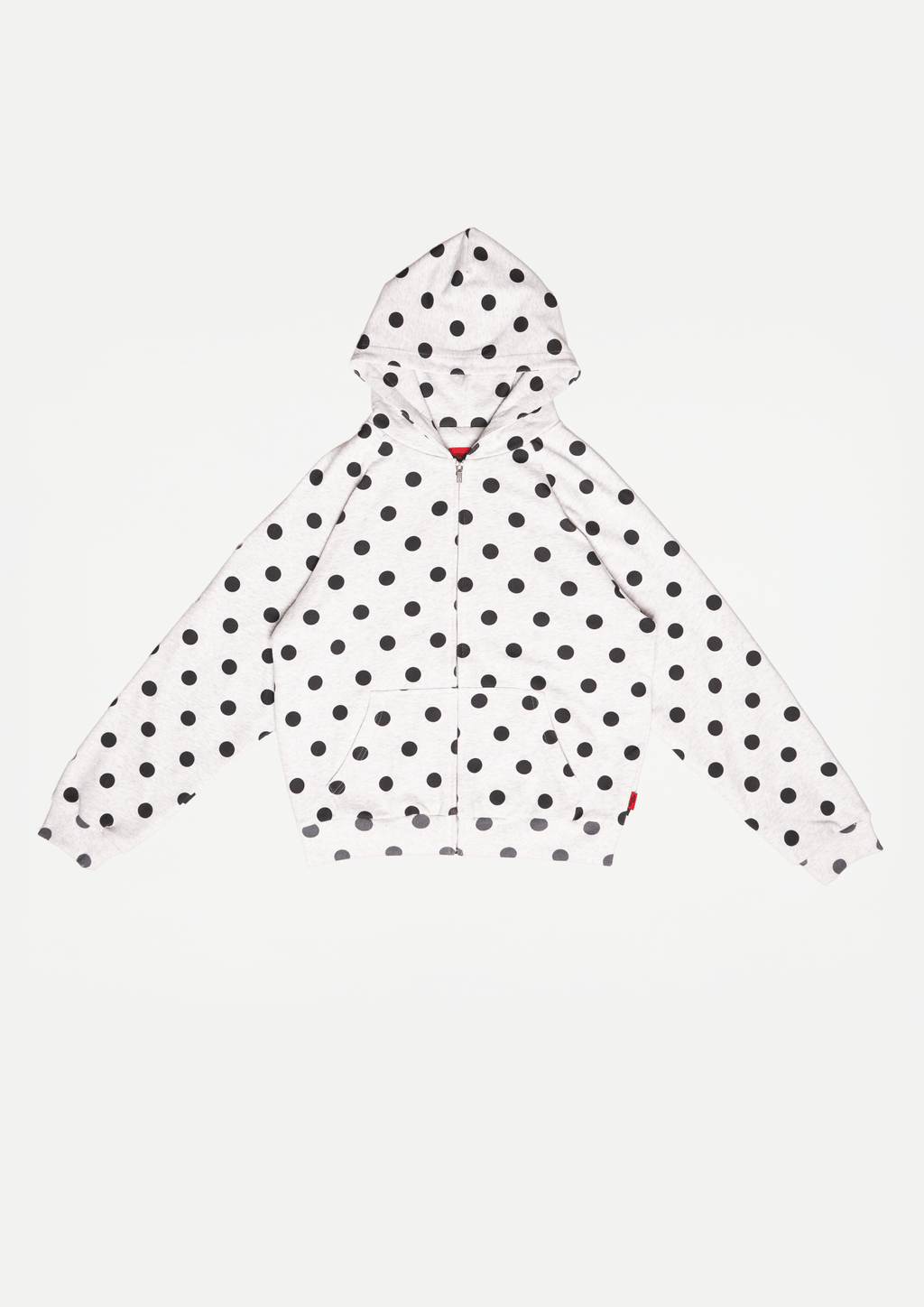 Double layer zip hoodie (Grey melange/Polka) - White Coffee
