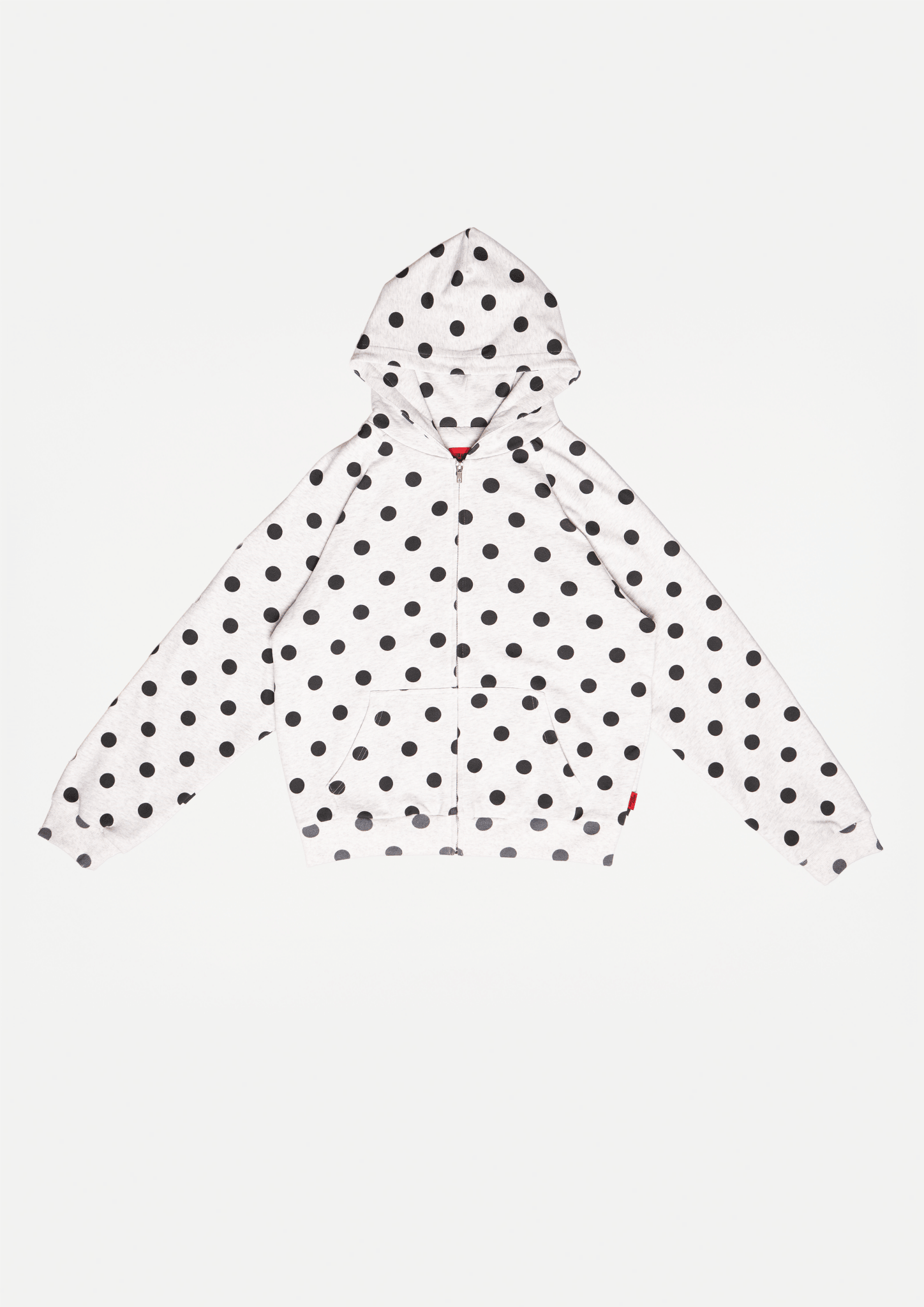 Double layer zip hoodie (Grey melange/Polka) - White Coffee