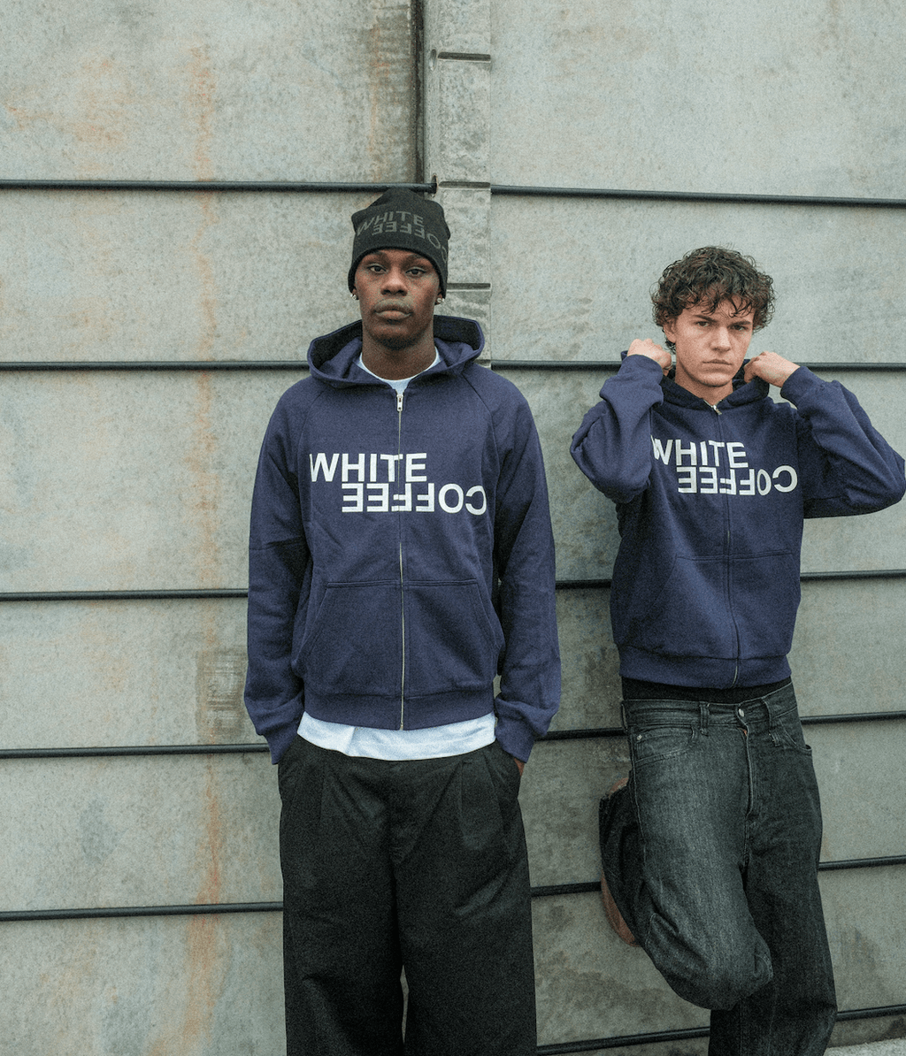 Double layer zip hoodie (Navy) - White Coffee