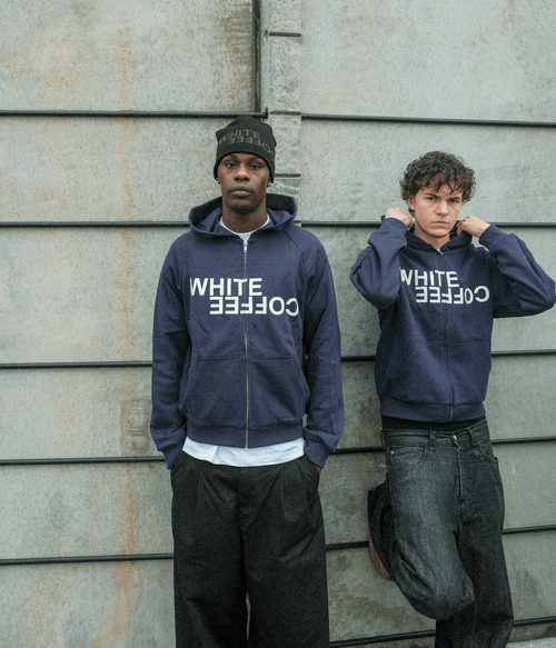 Double layer zip hoodie (Navy) - White Coffee
