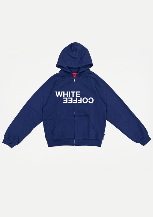 Double layer zip hoodie (Navy) - White Coffee