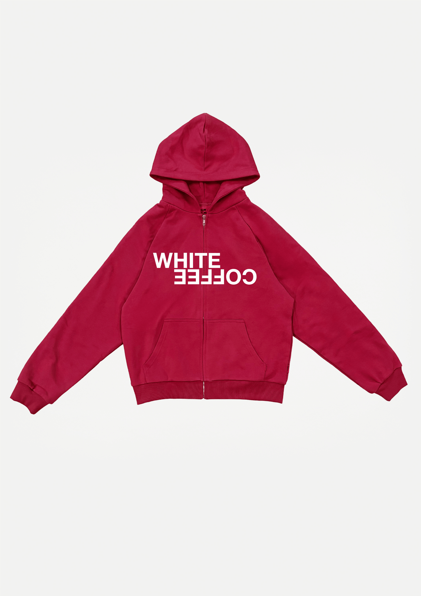 Double layer zip hoodie (Red) - White Coffee