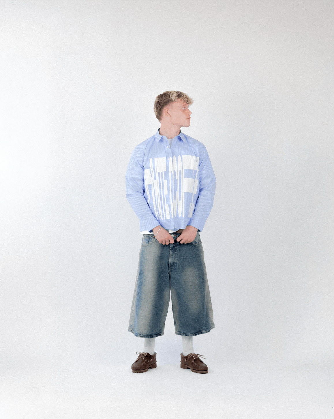 Front Stretch Pinstripe Shirt - White Coffee