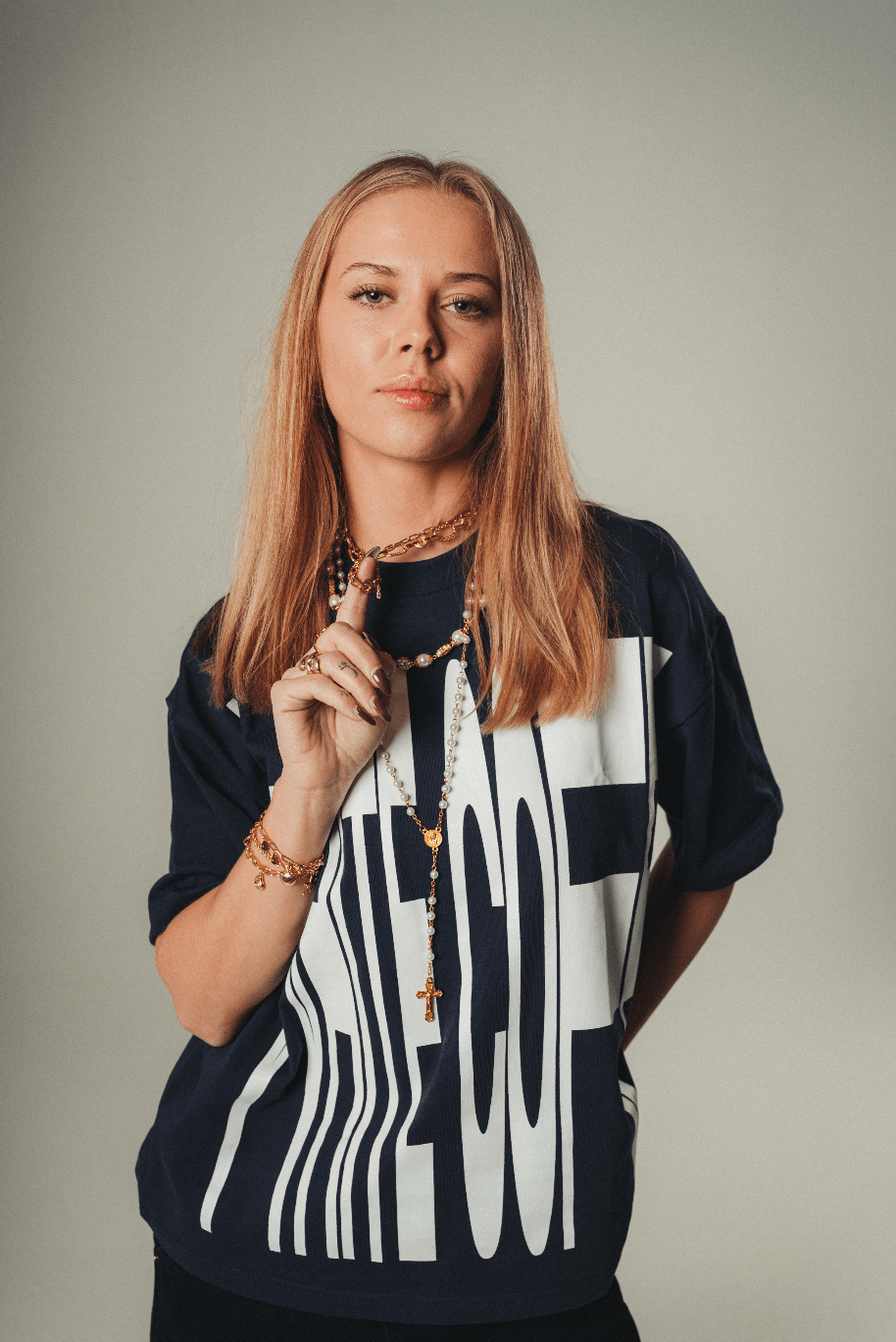 Front stretch T-Shirt (Navy/White) - White Coffee