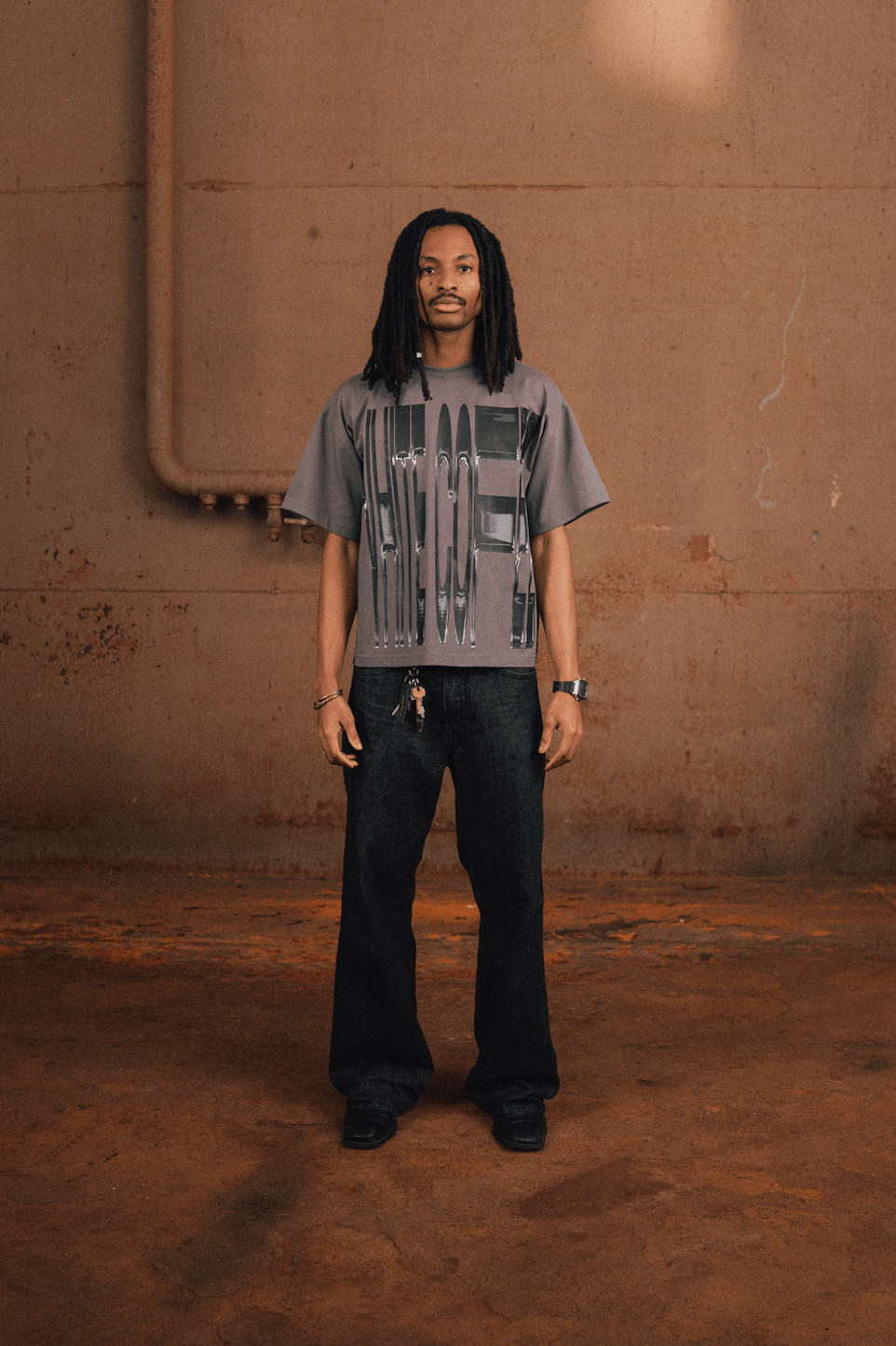 Front stretch T-Shirt (Slate Grey/Dark Chrome) - White Coffee