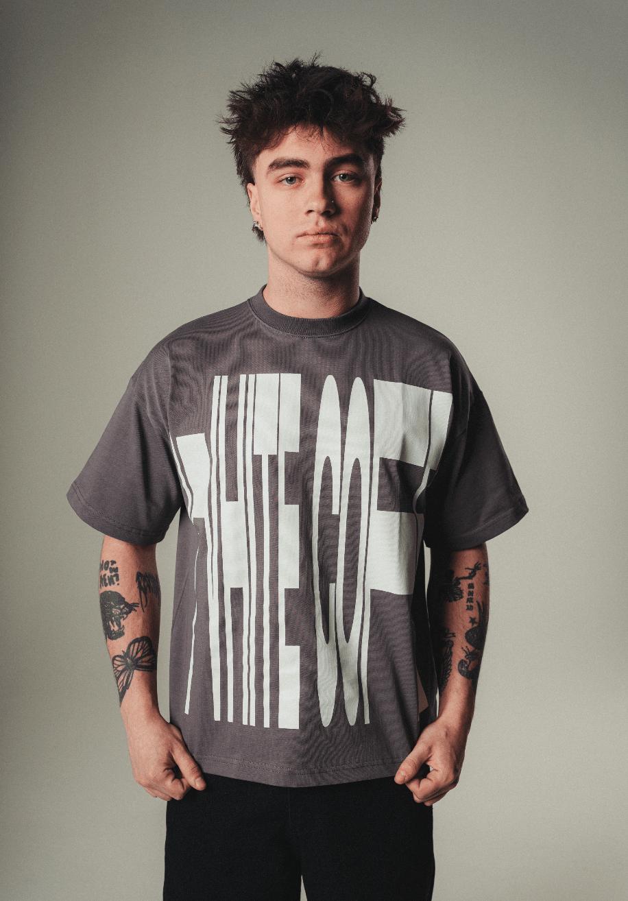 Front stretch T-Shirt (Slate grey/White) - White Coffee