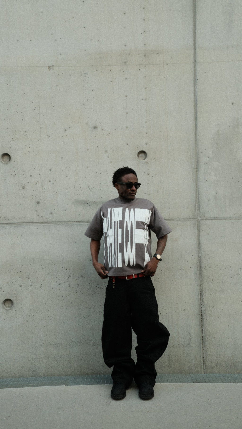 Front stretch T-Shirt (Slate grey/White) - White Coffee