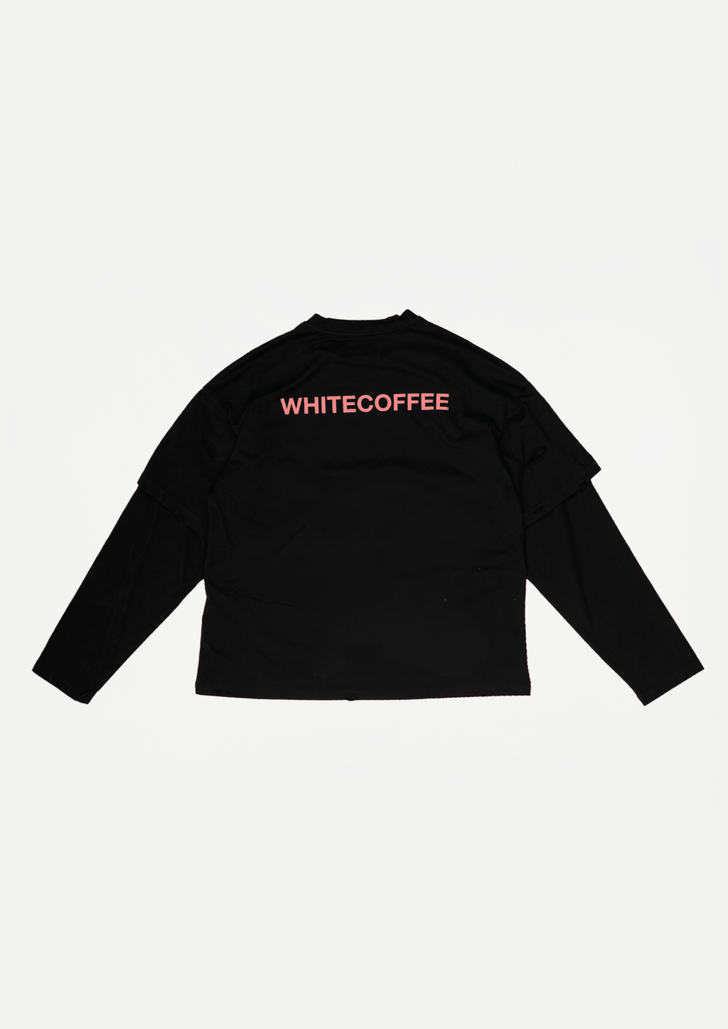 Black hybrid long-sleeve t-shirt with WHITECOFFEE logo on chest
