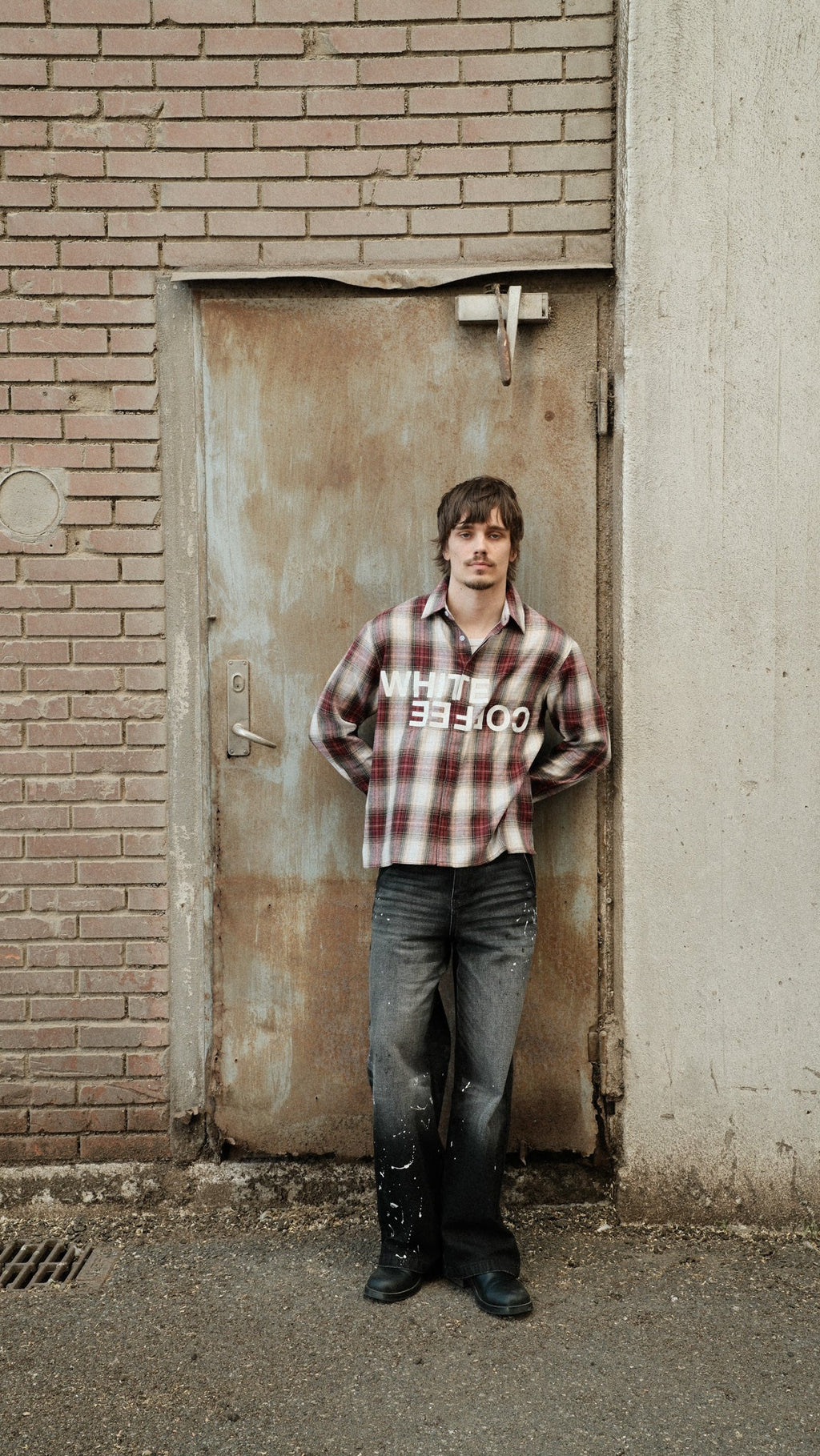 Logo Flannel Shirt (Bordeaux) - White Coffee