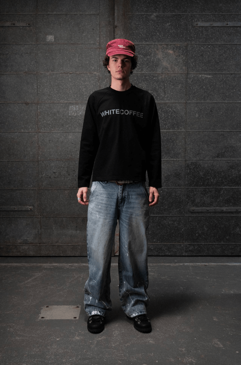 Long sleeve raglan T-Shirt (Black) - White Coffee