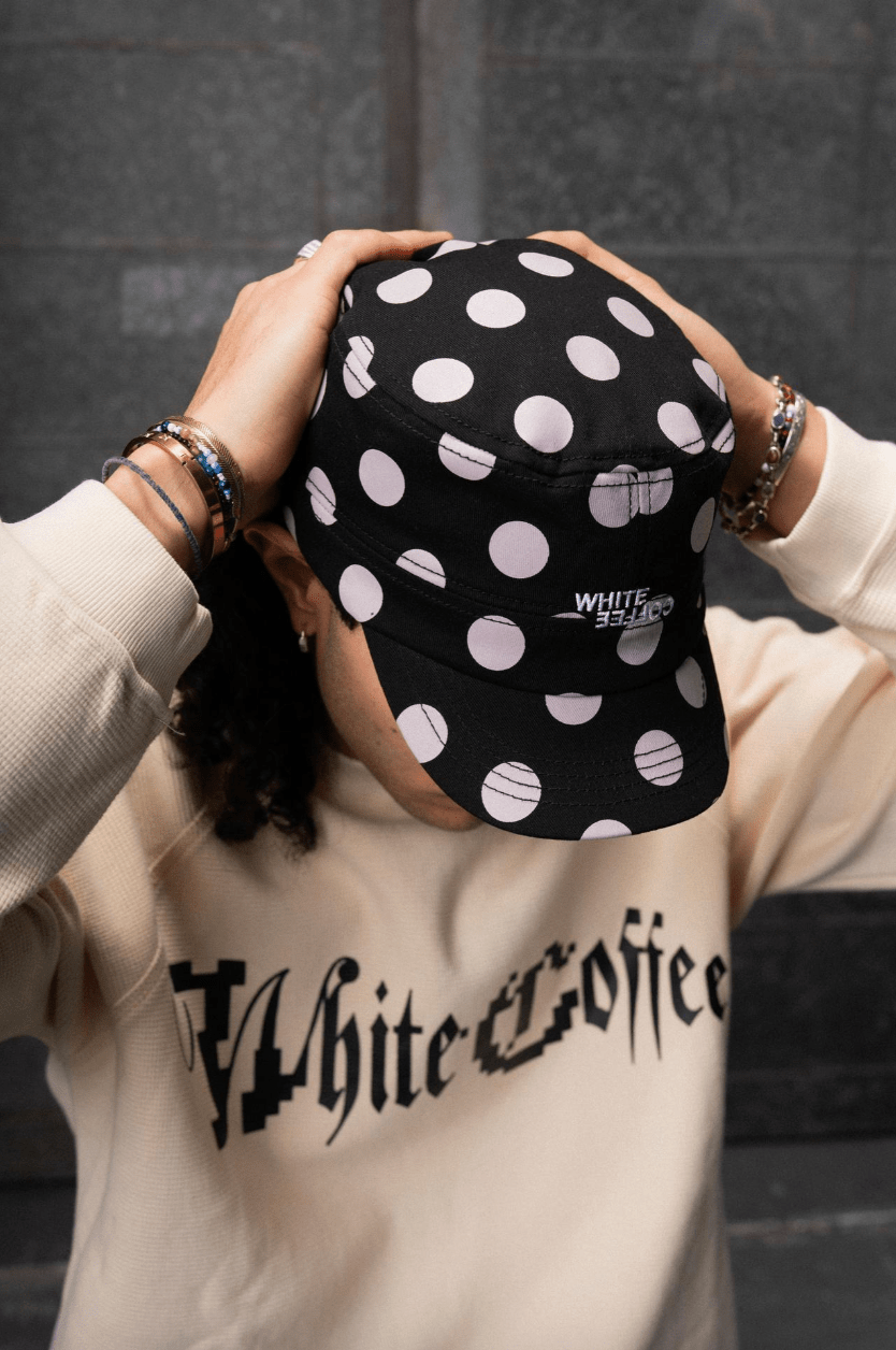 Military Logo Cap (Black/Polka) - White Coffee