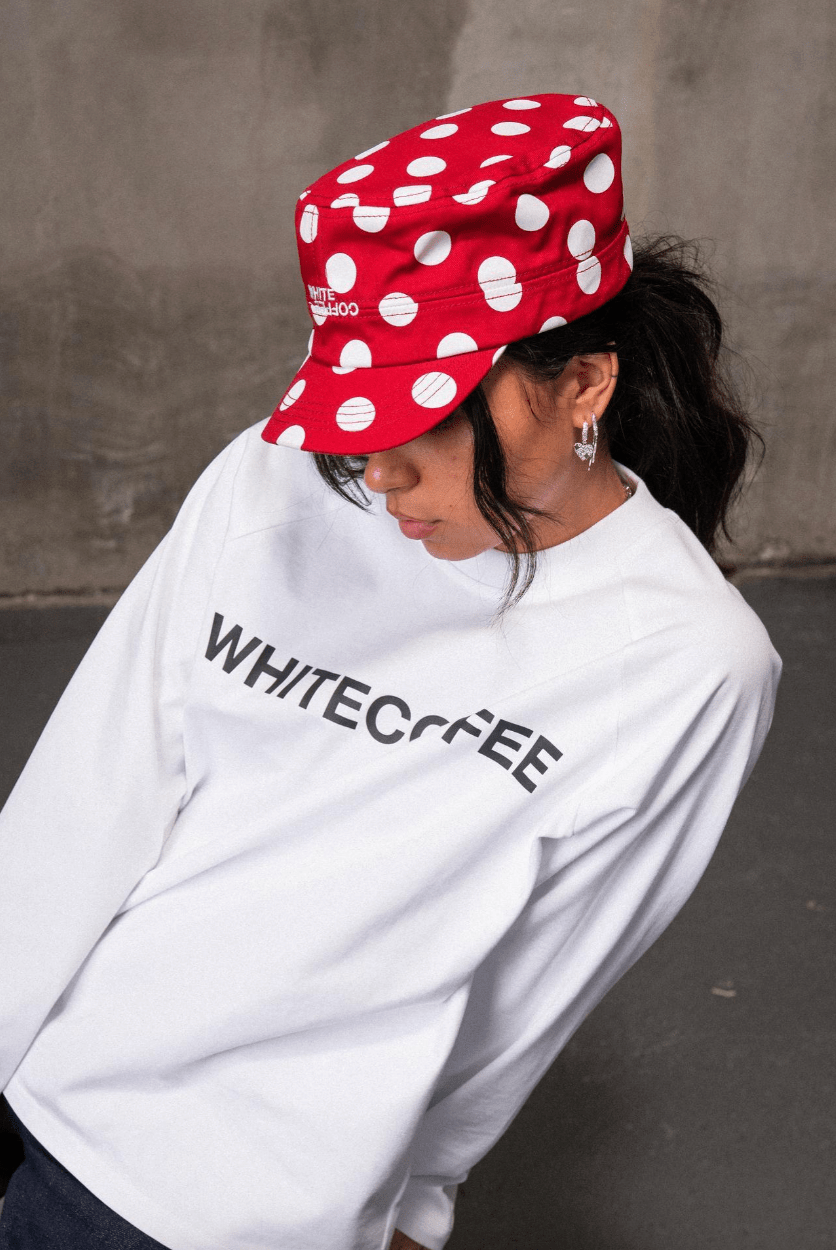 Military Logo Cap (Red/Polka) - White Coffee