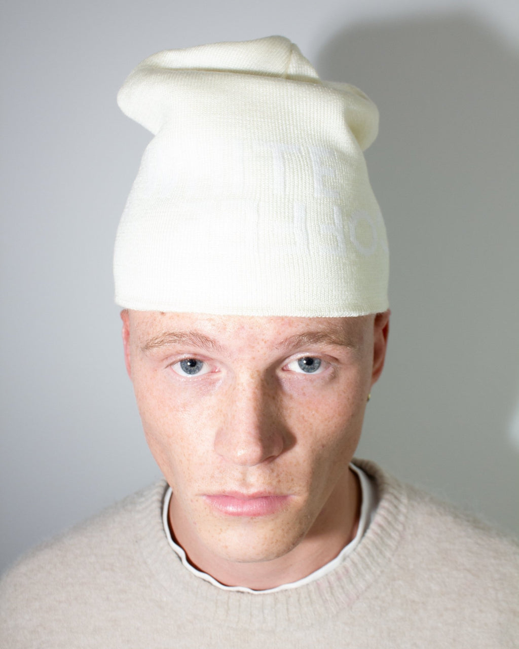 Off White Logo Beanie - White Coffee