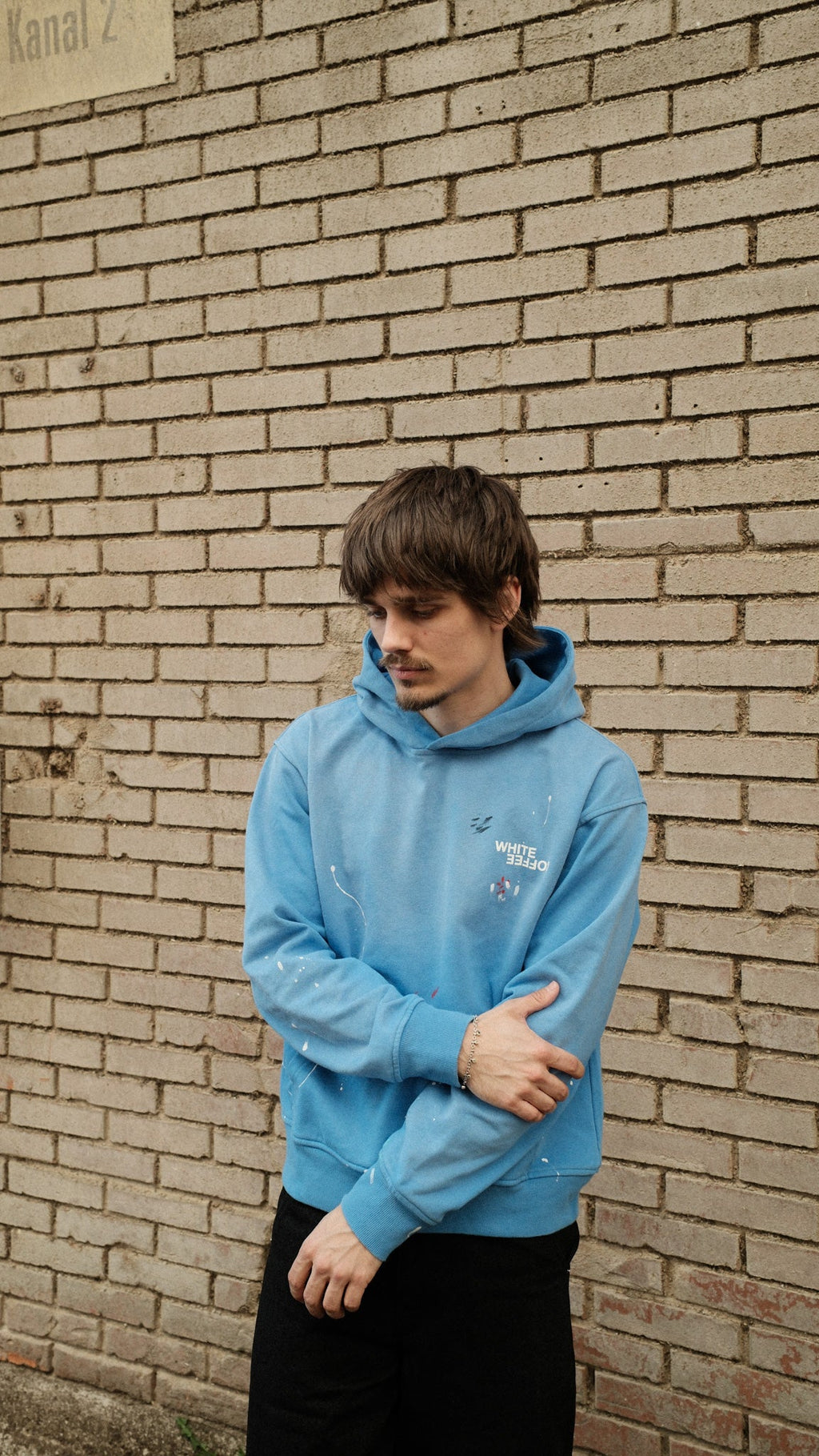 Paint splatter hoodie (Washed Blue) - White Coffee