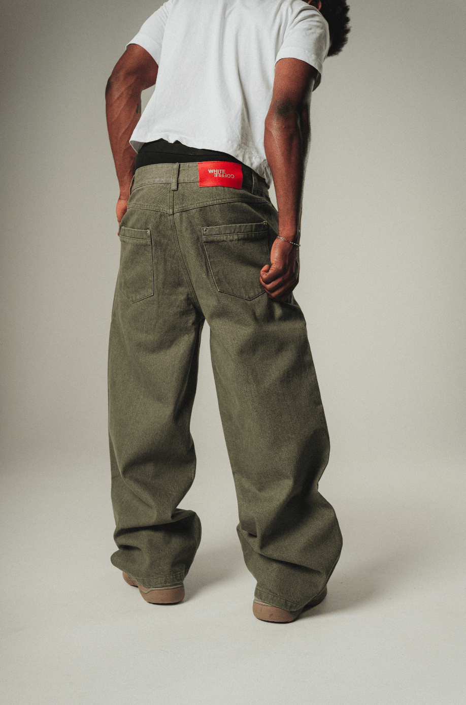 Raw denim jeans (Green) - White Coffee