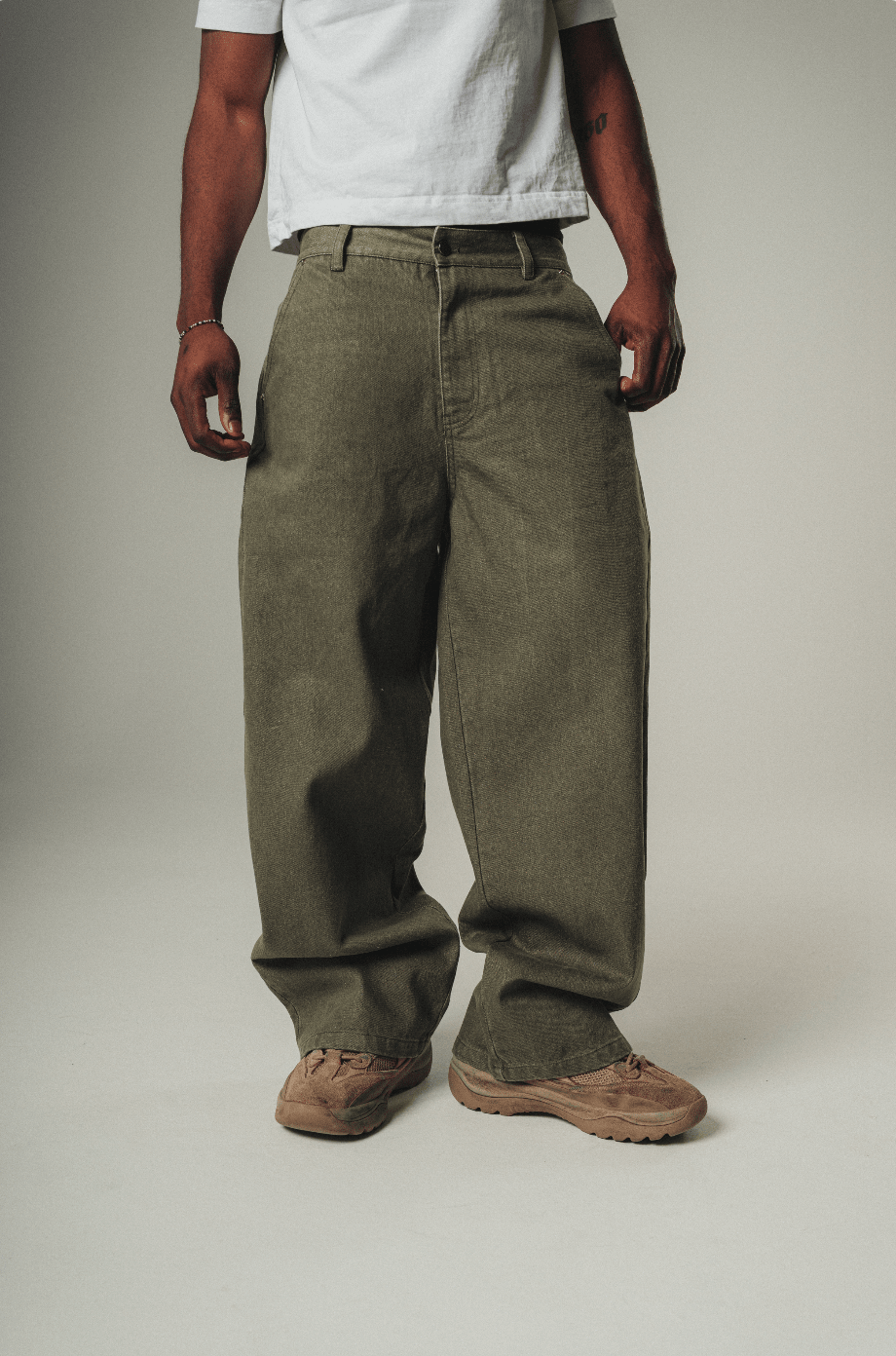 Raw denim jeans (Green) - White Coffee