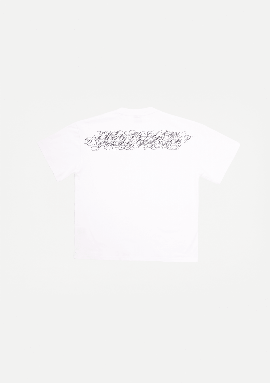 White script T-shirt with large back script graphic