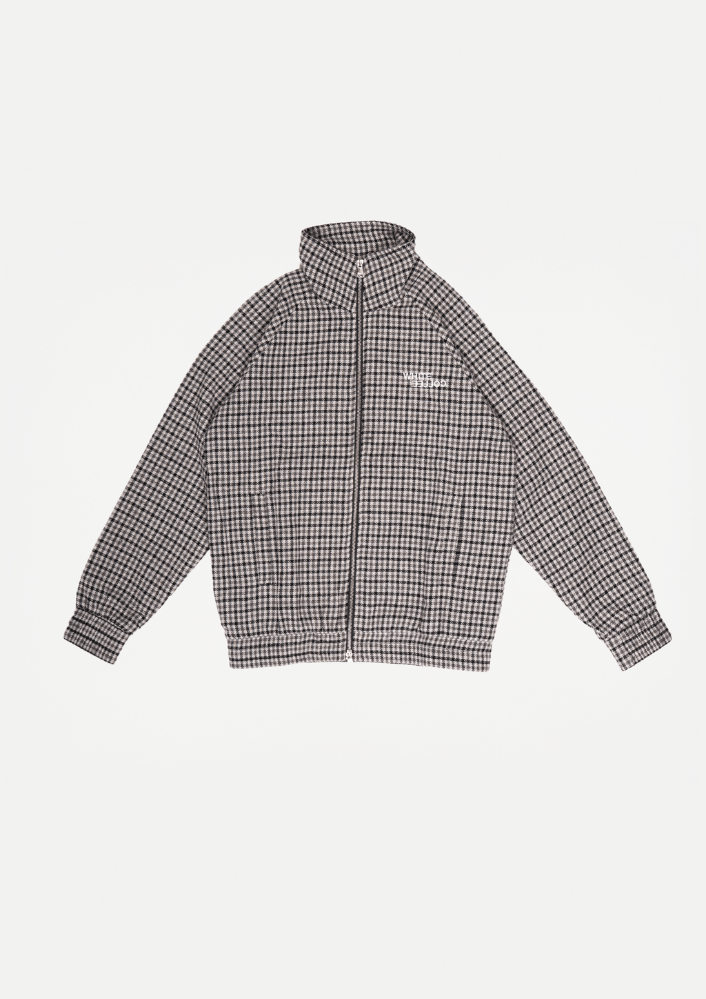 Checkered track jacket with full-zip front and stand collar