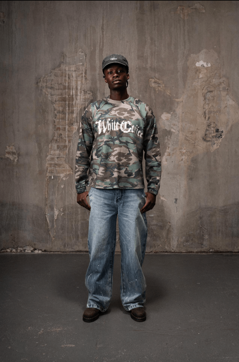 Waffle Long sleeve t-shirt (Washed Camo) - White Coffee