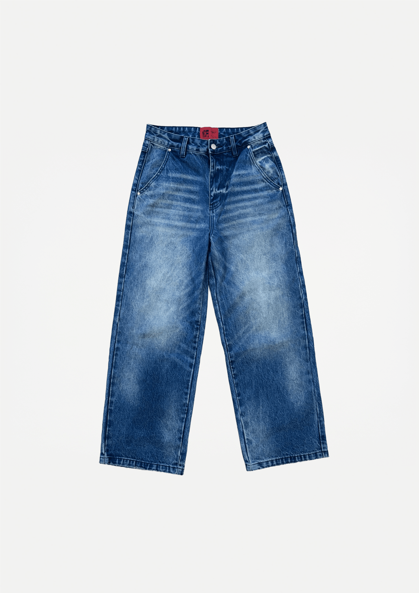 Washed denim jeans (Blue used wash) - White Coffee