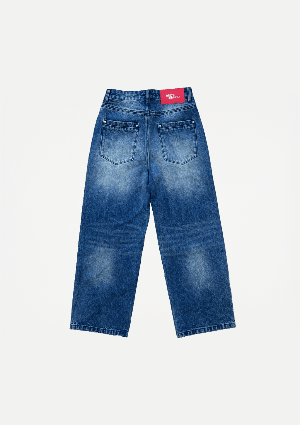 Washed denim jeans (Blue used wash) - White Coffee