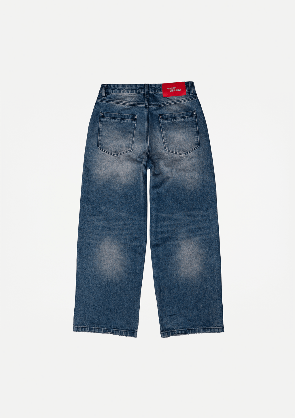 Wide denim jeans (Blue used wash) – White Coffee
