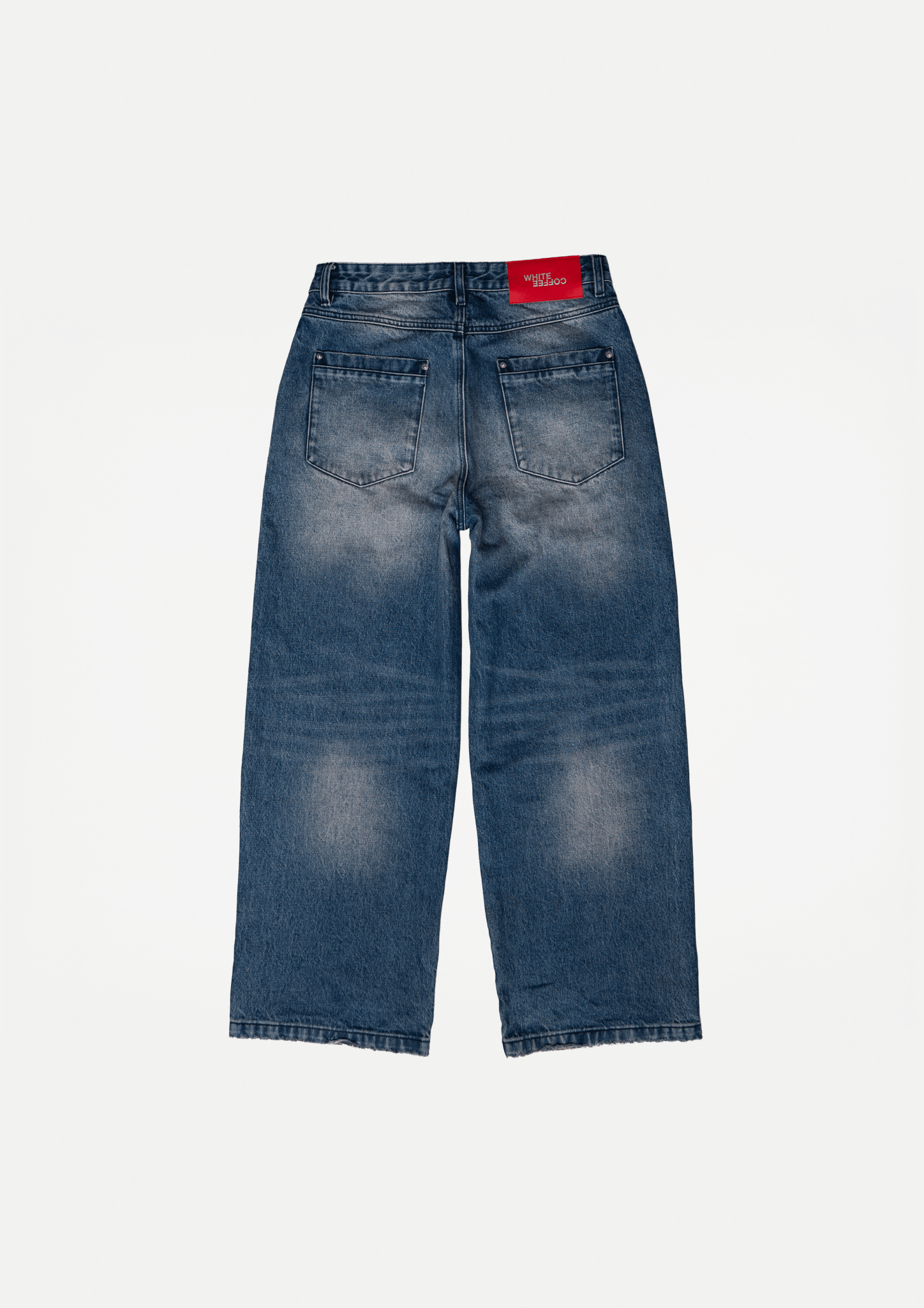 Wide denim jeans (Blue used wash) - White Coffee