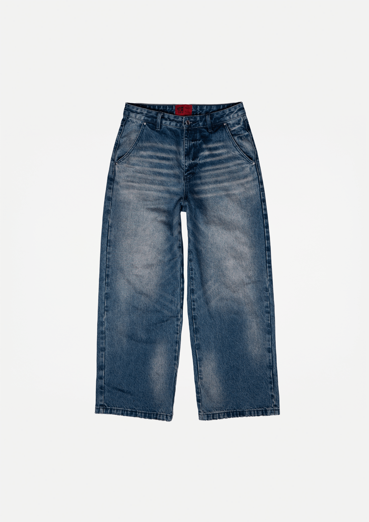 Wide denim jeans (Blue used wash) - White Coffee