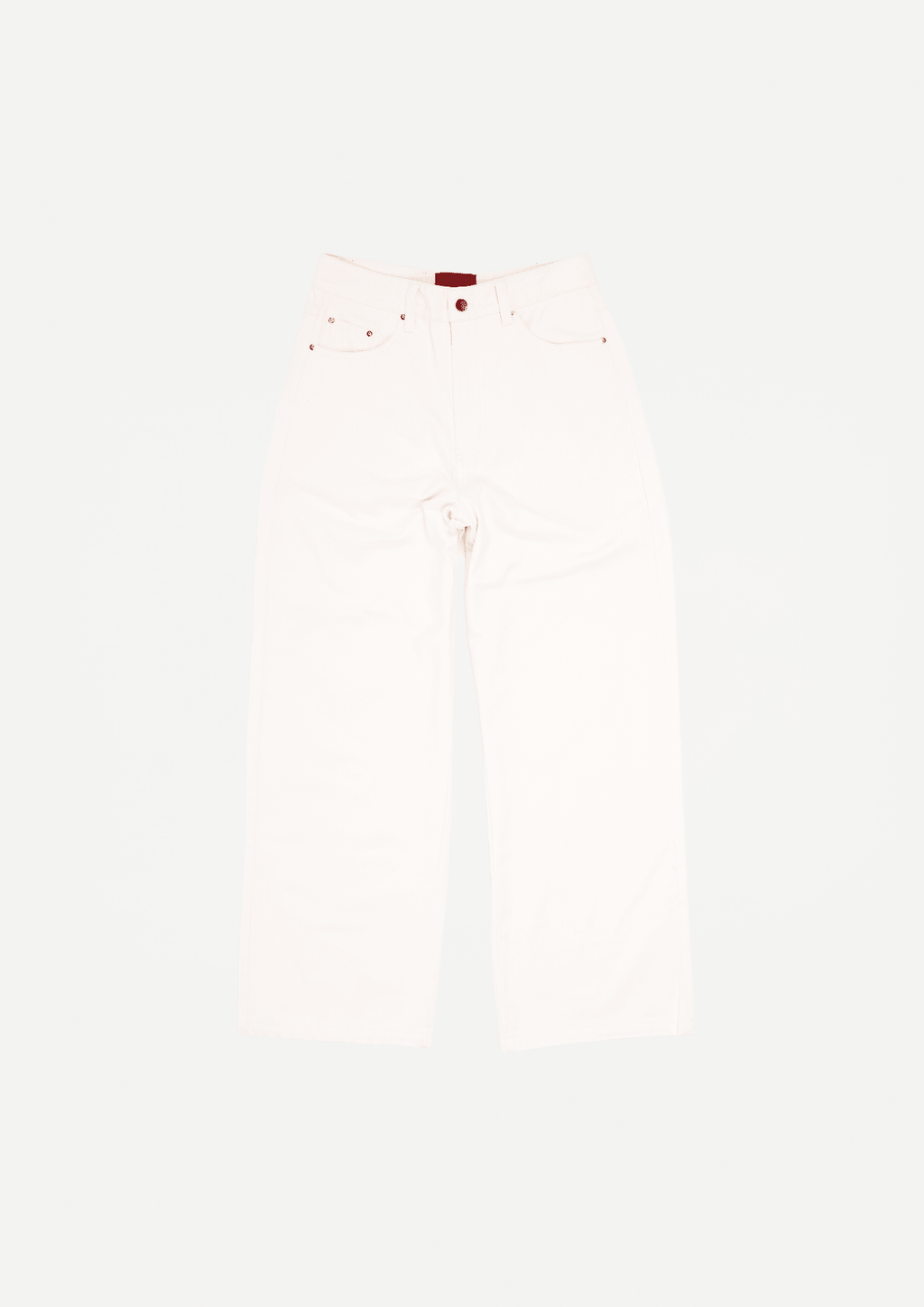Ecru wide-leg denim jeans with button fly and front pockets