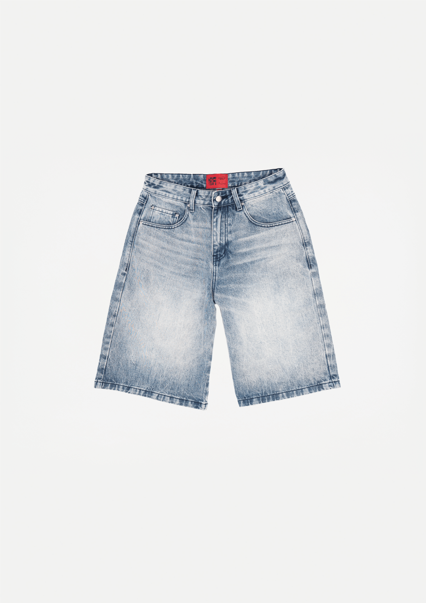 Wide denim shorts (Blue heavy used wash) - White Coffee