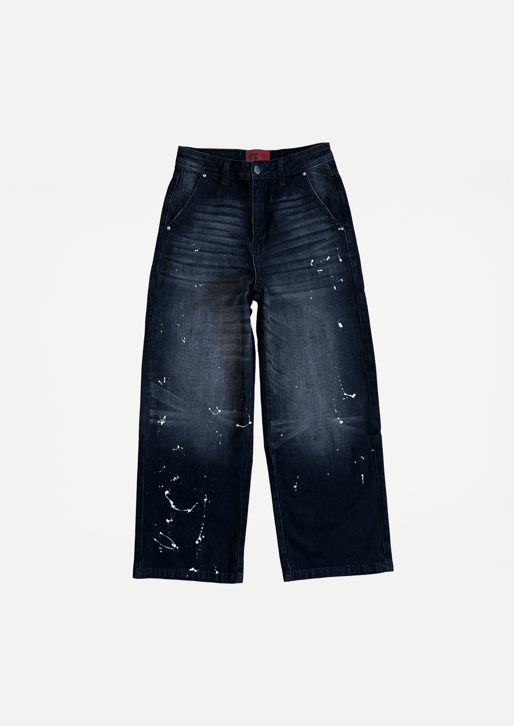 Wide paint denim jeans (Black used wash) - White Coffee