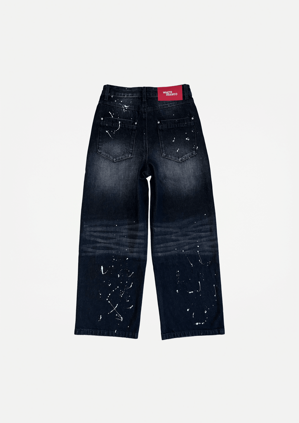 Wide paint denim jeans (Black used wash) - White Coffee
