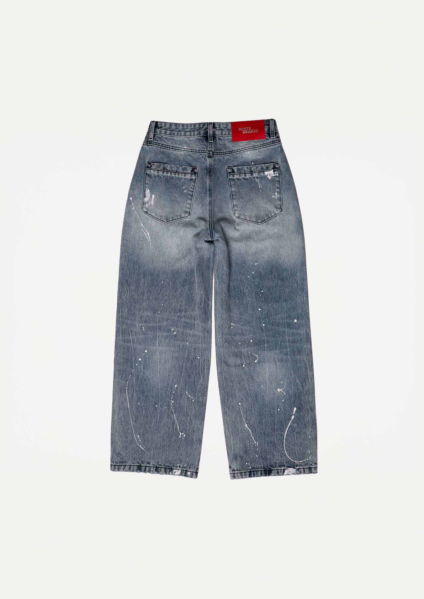 Wide paint denim jeans (Blue heavy used wash) - White Coffee