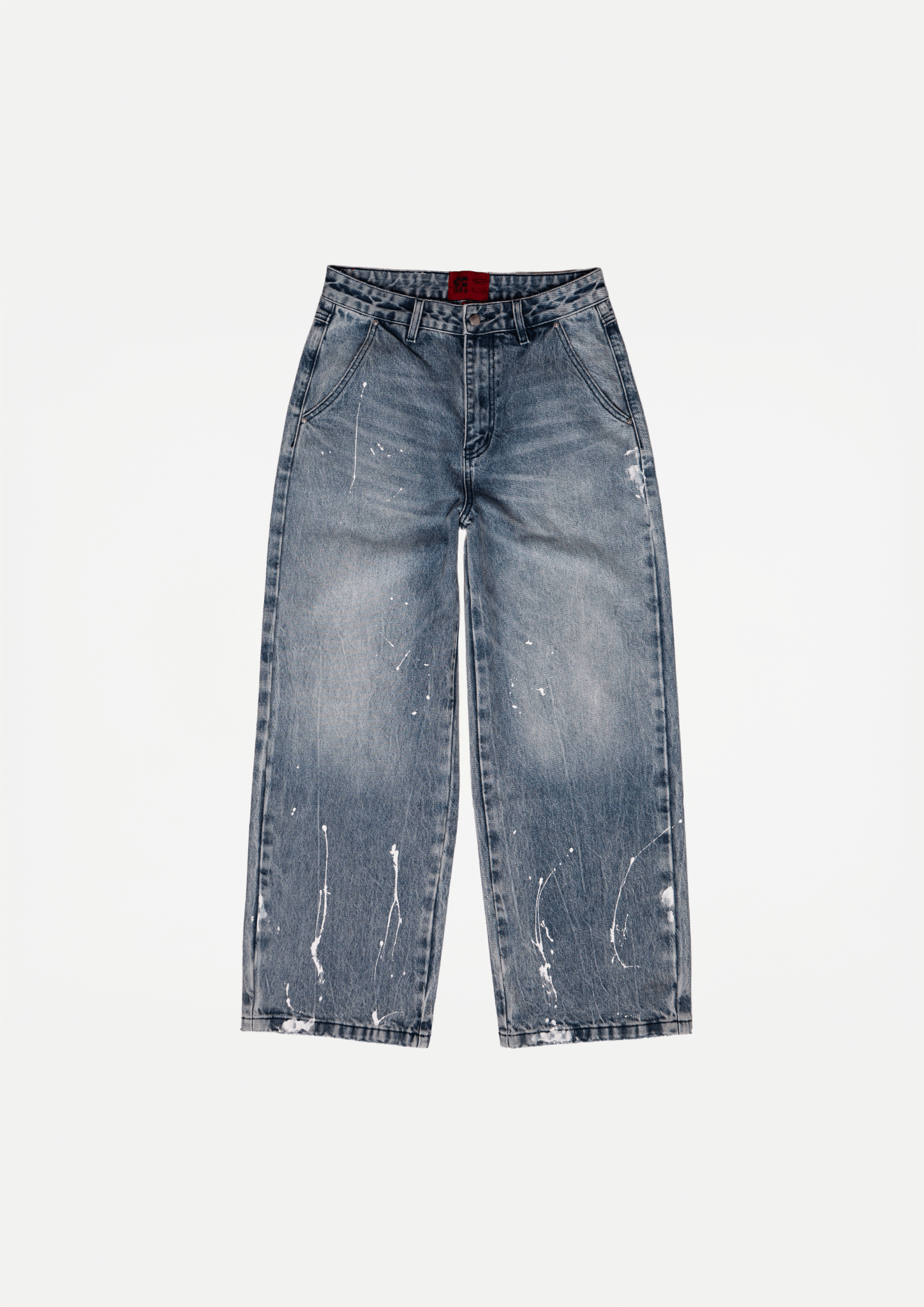 Wide paint denim jeans (Blue heavy used wash) - White Coffee