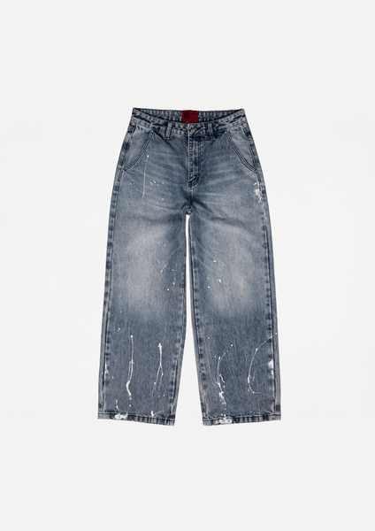 Wide paint denim jeans (Blue heavy used wash) – White Coffee